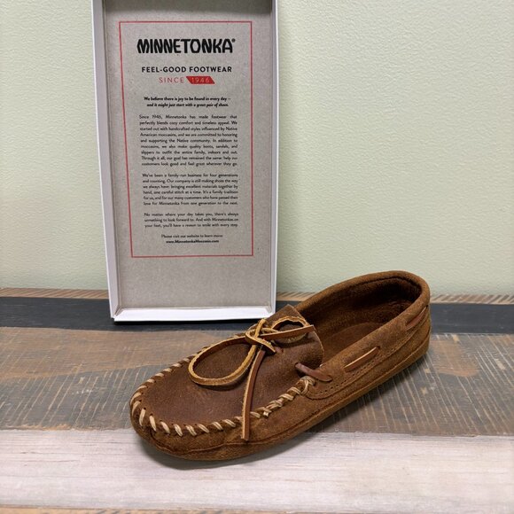 Minnetonka Double Brown Soft-Sole Slip-Ons - Picture 1 of 4